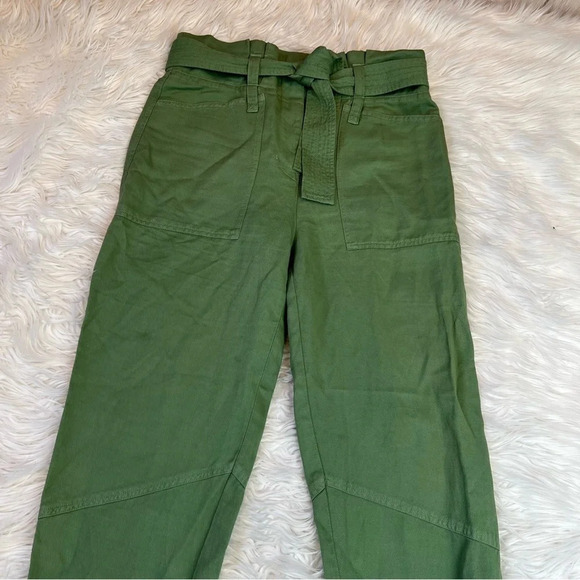 NWOT A.L.C. Cobin Paperbag Waist High Rise Belted Pants Fern Green Twill Women 8 - Picture 4 of 12